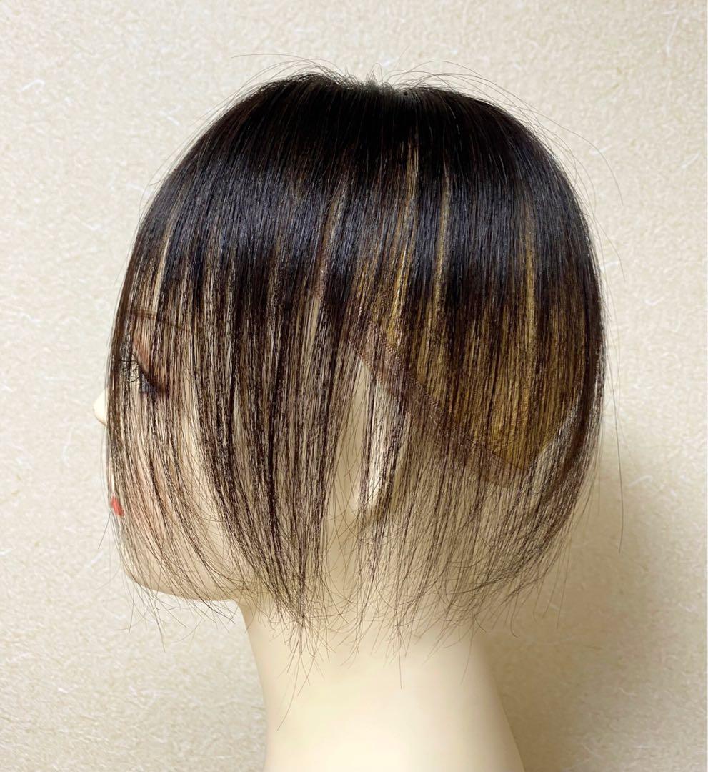 人毛100 ヘアピース【シルクスキン】自然な黒　ポイントウィッグ　トップピース