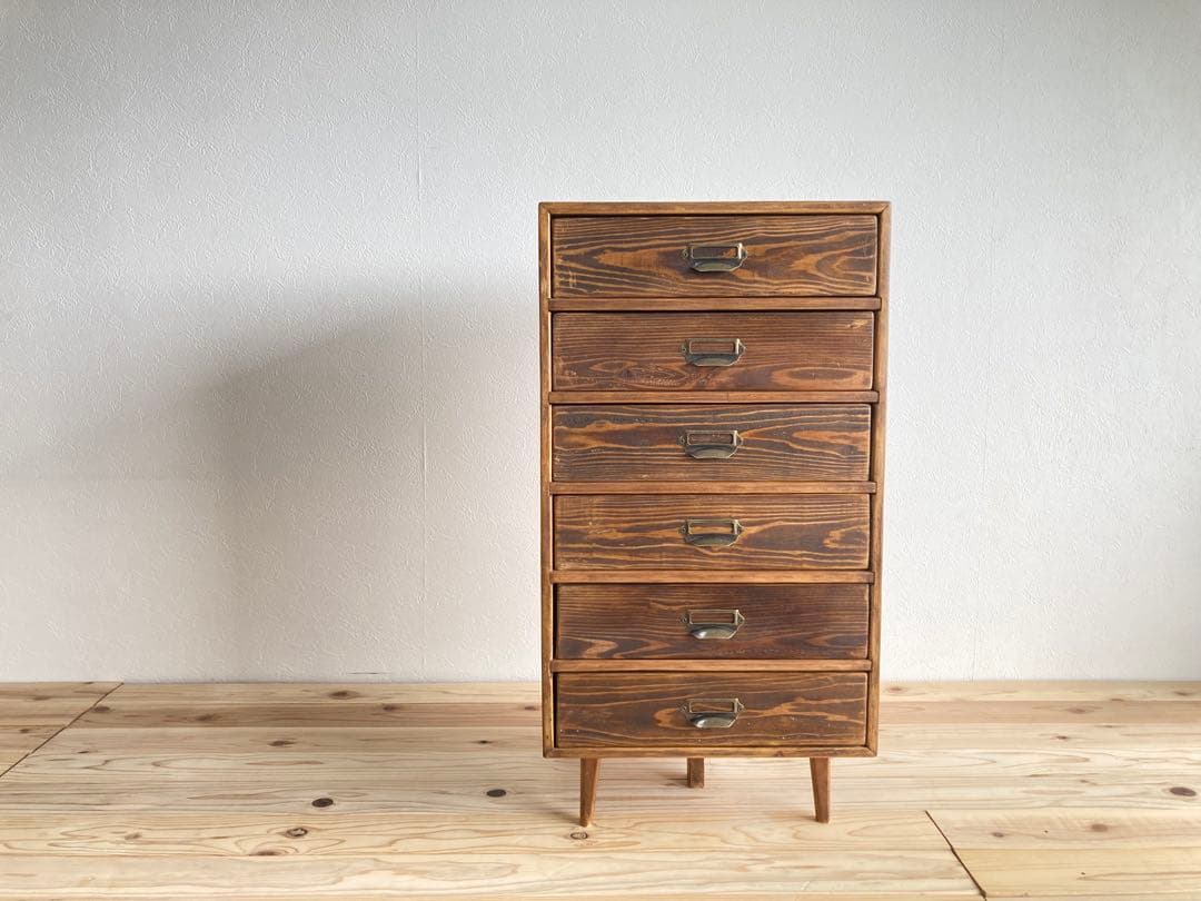 ハンドメイド 天然杉 アンティーク風 6段箪笥 チェスト 古民家 和モダン