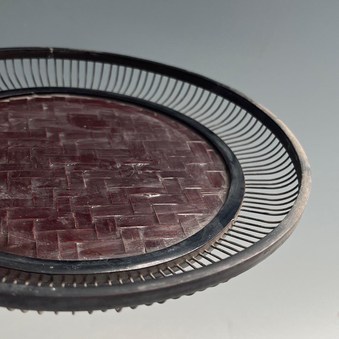 希少 蝶 駿河竹千筋細工 菓子器 明治時代 0.6㍉極小ひご竹細工家蒐集S62