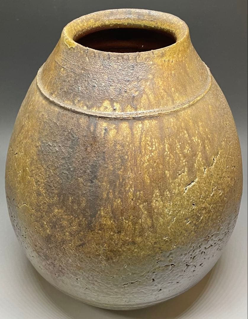 吉本正　備前花器　大作 　32cm 　共箱(四方桟盛蓋) 　共布　栞　Y2