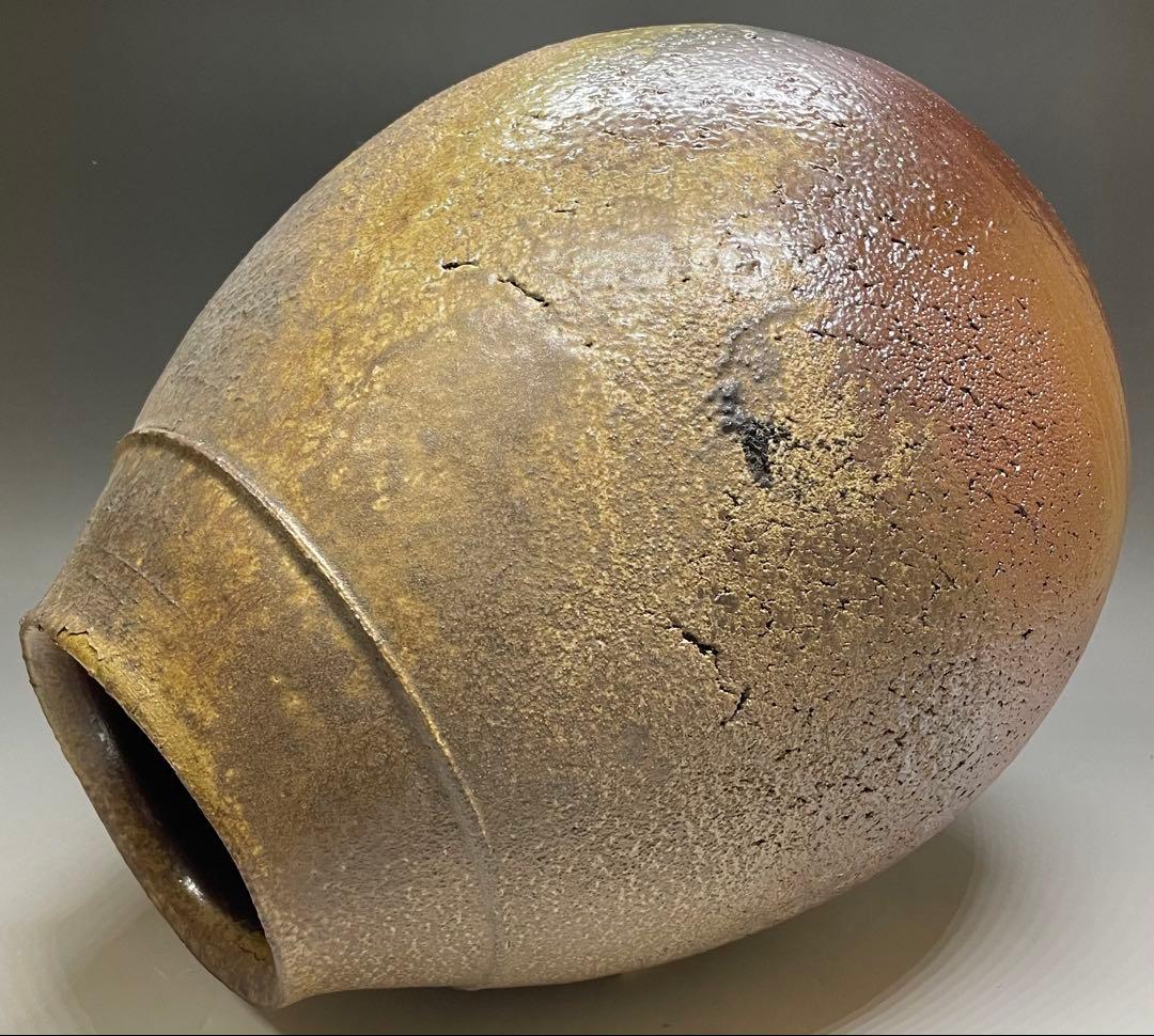 吉本正　備前花器　大作 　32cm 　共箱(四方桟盛蓋) 　共布　栞　Y2
