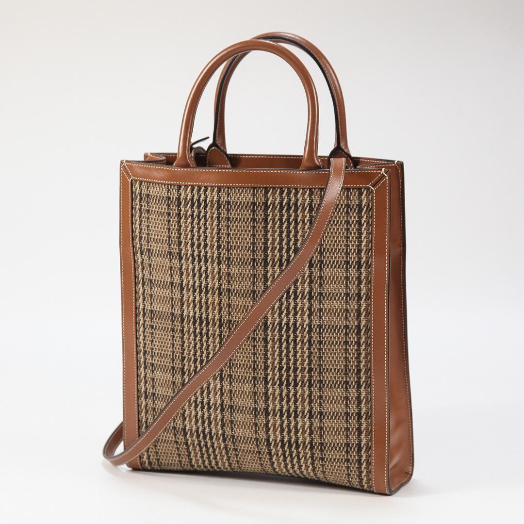 極美品 CELINE スモール バーティカル カバ / チェック ツイード ロゴ
