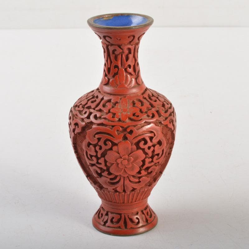 中国　剔紅　堆朱　内七宝　花文瓶　蓋物など　3点まとめて　V　6260