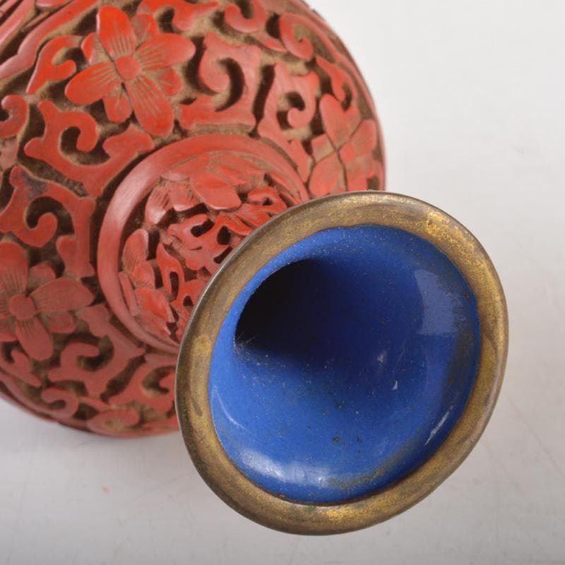 中国　剔紅　堆朱　内七宝　花文瓶　蓋物など　3点まとめて　V　6260