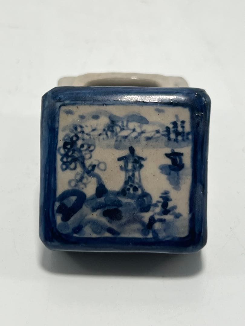 極上 古美術　染付香盒 M--006