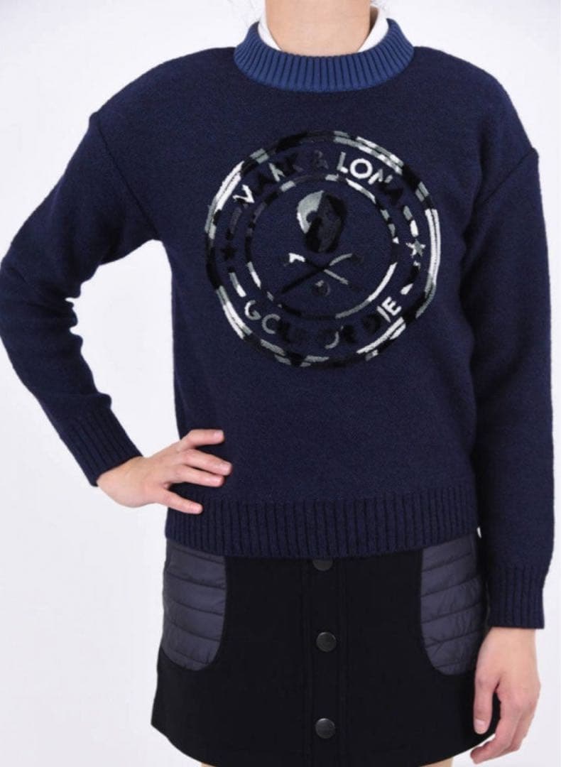 MARK&LONAマークアンドロナ カモフラスカルロゴ★裏地付きニット38(M)