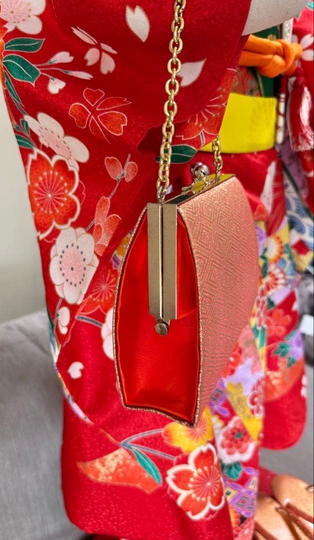 7歳七五三　フルセット　赤系着物　草履バッグ付き