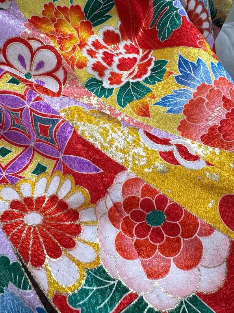 7歳七五三　フルセット　赤系着物　草履バッグ付き