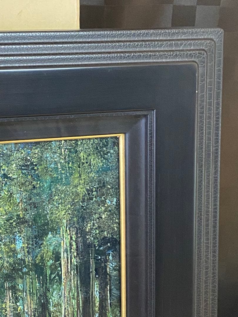 油彩画　【沖津信也】　【道】　日光杉並木　F6号　リアリズム肉筆　油絵　山形県