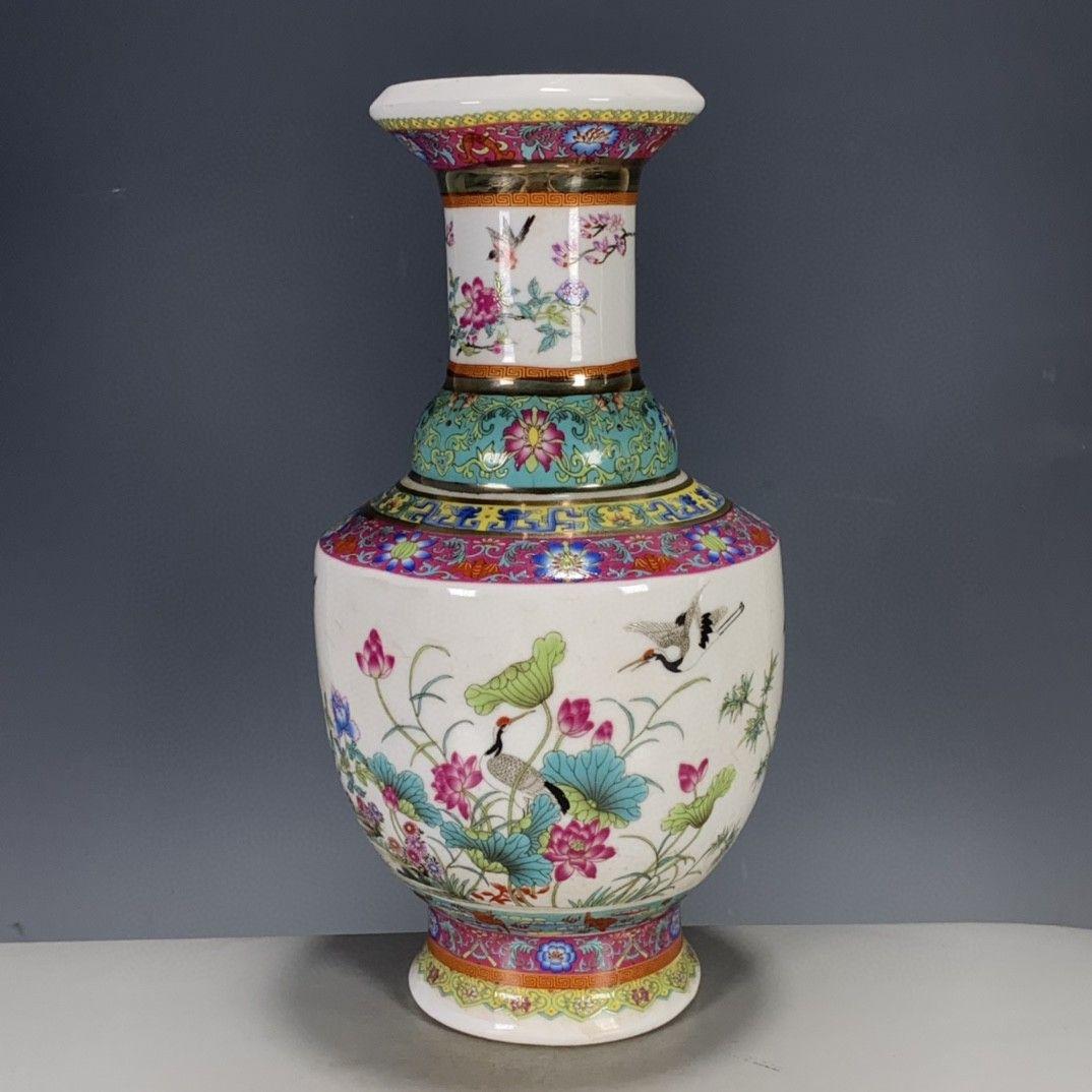 清代乾隆粉彩花鳥花瓶 景徳鎮 陶磁器 装飾品 現代工芸品美術品 置物