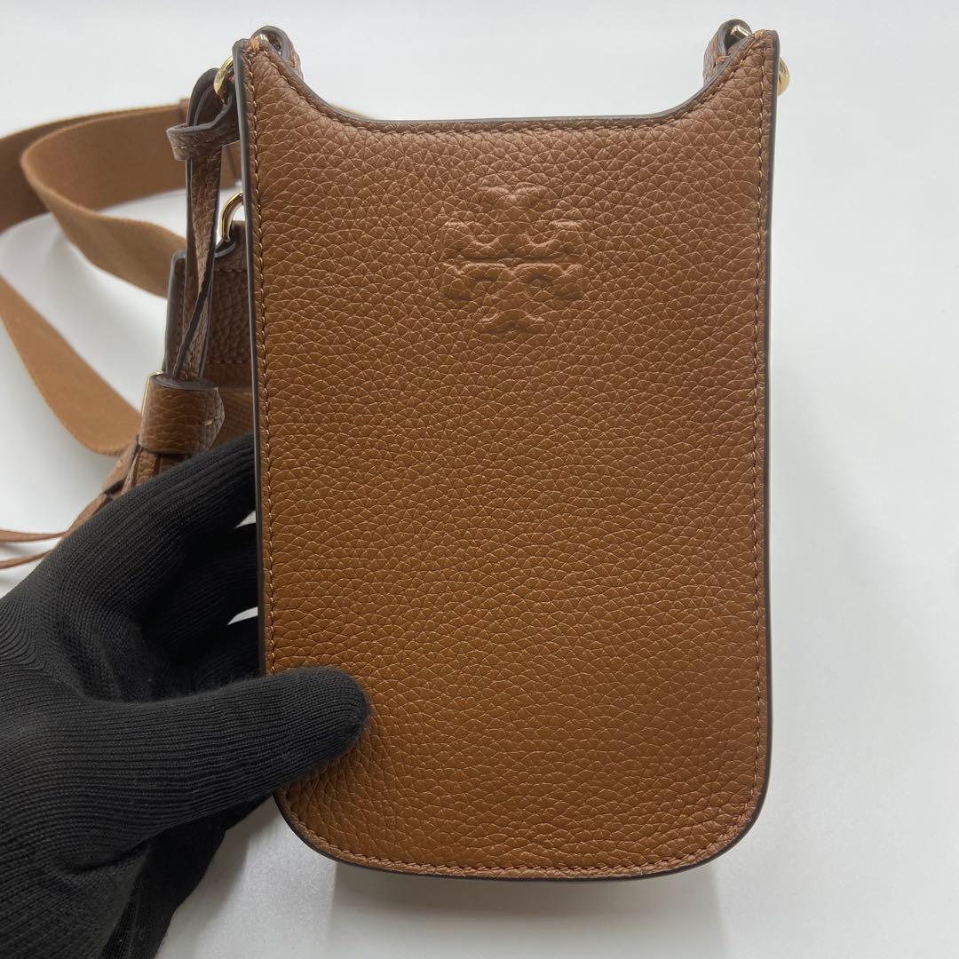未使用級　トリーバーチ　テア　ショルダーバッグ　スマホ　タッセル　レザー　茶
