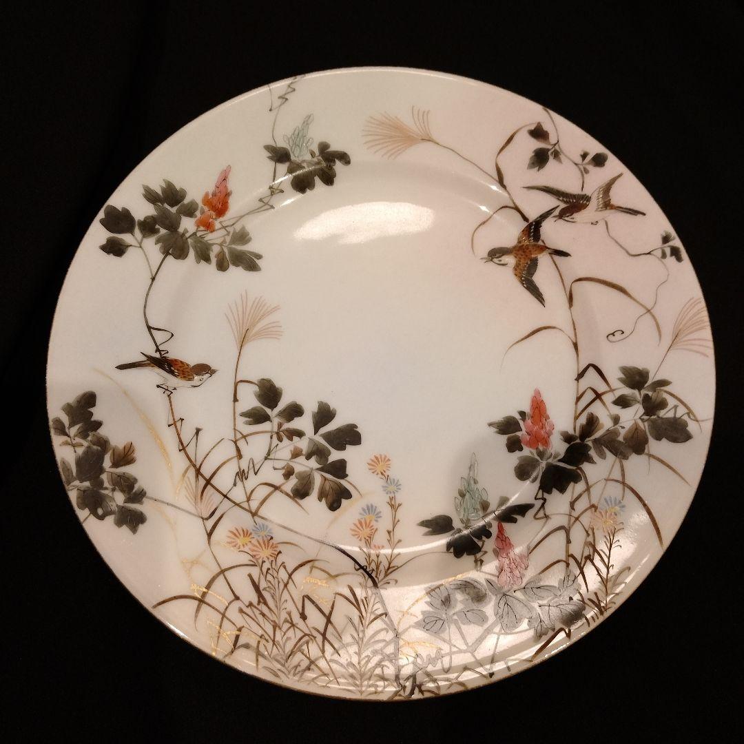 明治期　横浜焼　井村彦次郎　雀　皿　骨董　里帰り　輸出品 明治期 横浜焼 井村彦次郎 雀 皿 骨董 里帰り 輸出品