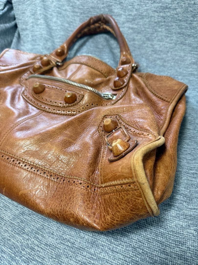 【mx品】BALENCIAGA ブラウンレザー ハンドバッグ