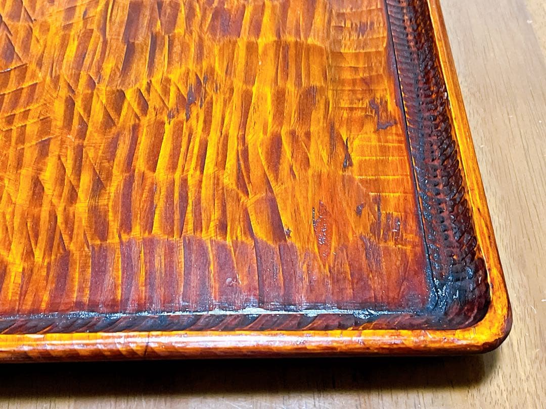時代物 お膳 讃岐彫り 正方形 お盆 アンティーク 漆器 トレー 木彫り３枚