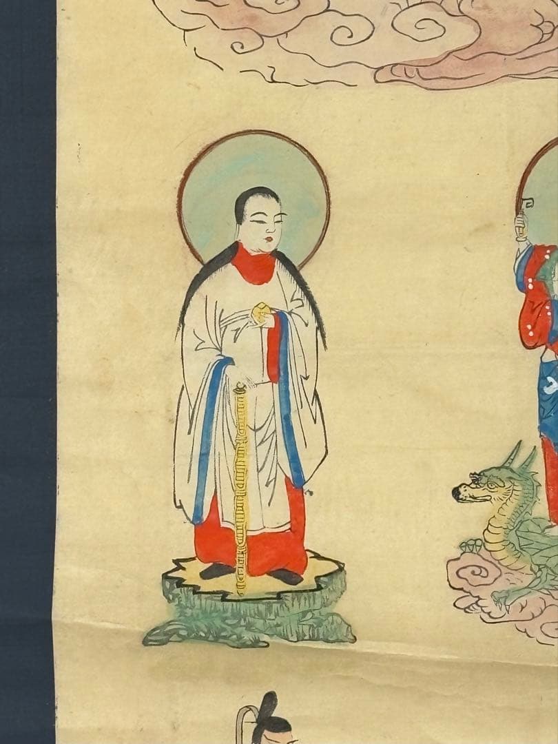 虚空蔵菩薩他 彩色木版画掛軸」明治期頃 一幅|仏画 仏教