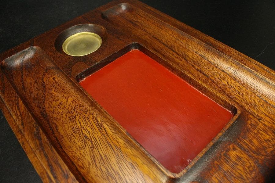 笹蒔絵 板文庫硯 共箱 未使用 文房四宝(A923)