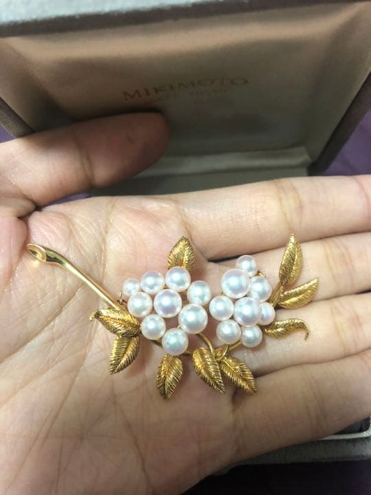 ミキモトフラワーピン日本産養殖真珠 k18