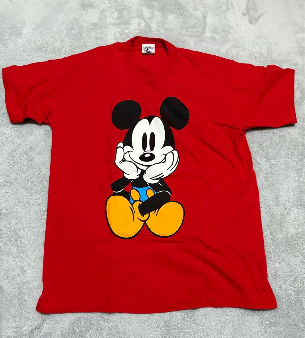 ゴ*ス様 90s ディズニー ミッキー Tシャツ 青パン お座り 両面デザイン