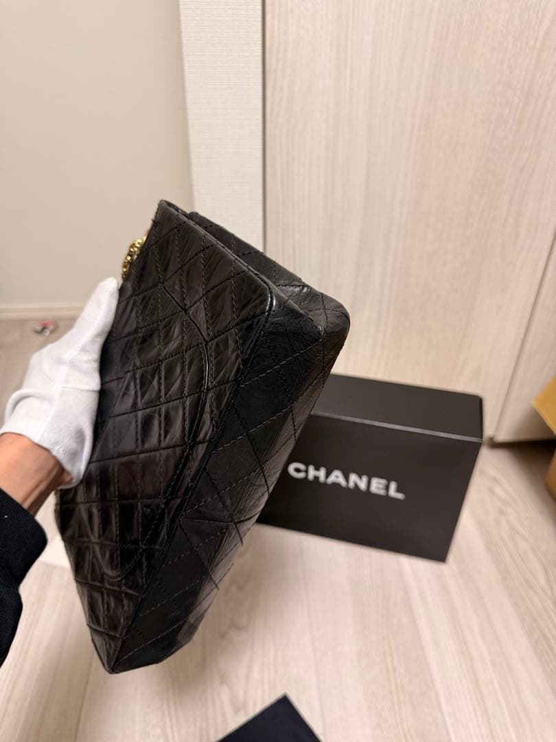 シャネル 2.55 マトラッセ28 ダブルチェーンショルダーバッグ カーフ　黒