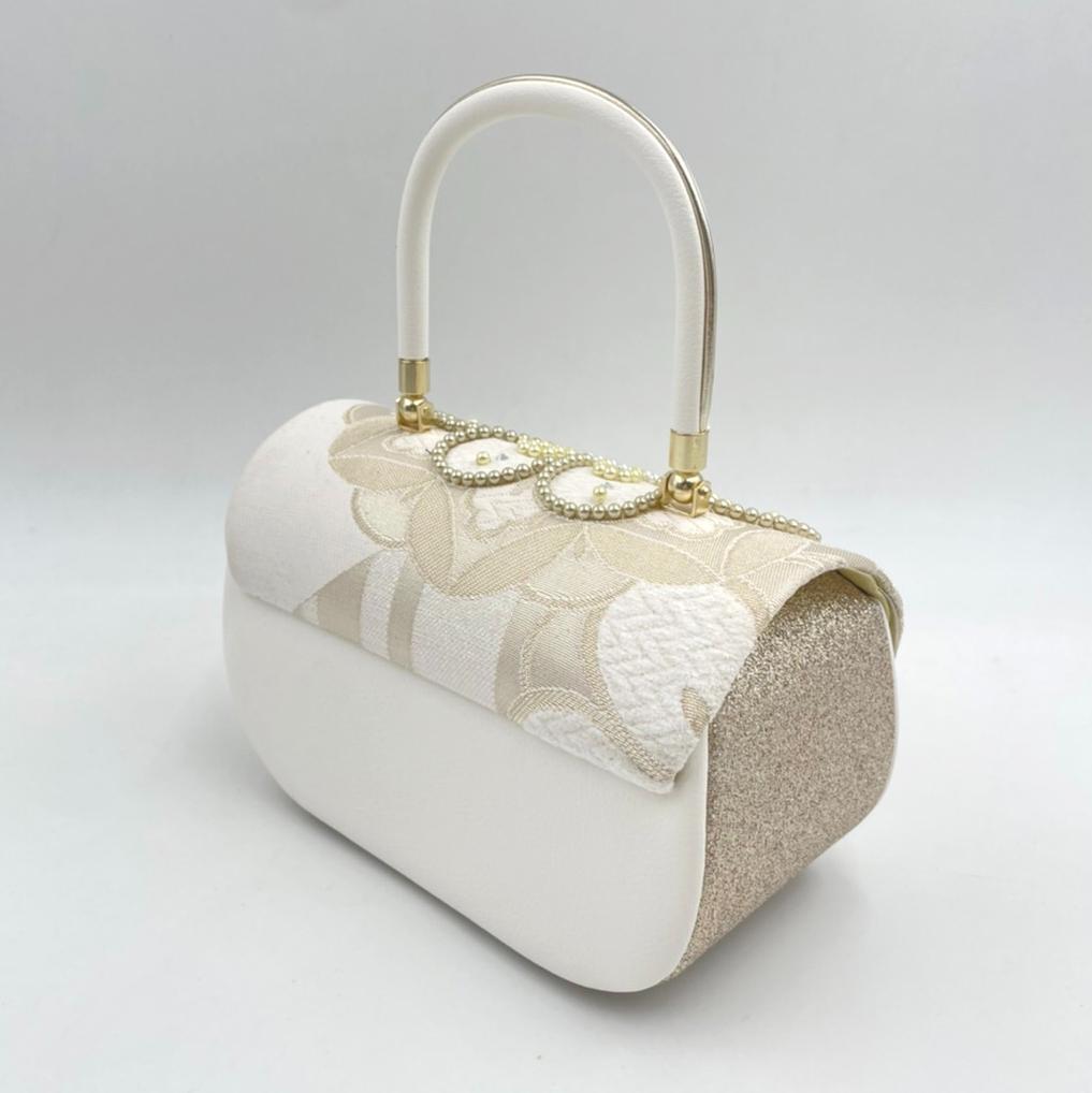 豪華ビーズパール刺繍 西陣帯地 振袖バッグ草履セット アイボリー