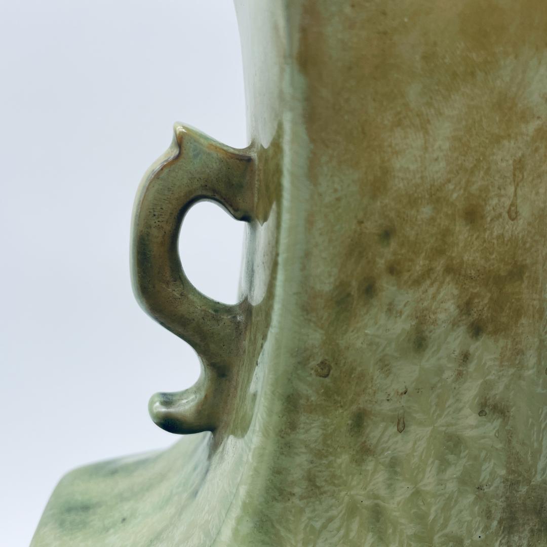 大正】小森忍 緑釉雙耳瓶 匋雅堂製款 大連市 中国美術 中国古玩