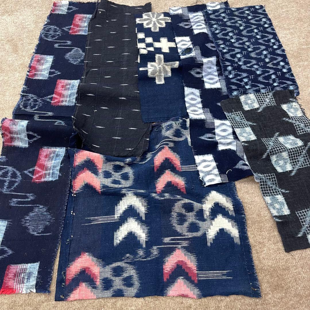久留米絣 伊予絣 絵絣 藍染 木綿 古布 はぎれ 7枚セット 襤褸 時代布