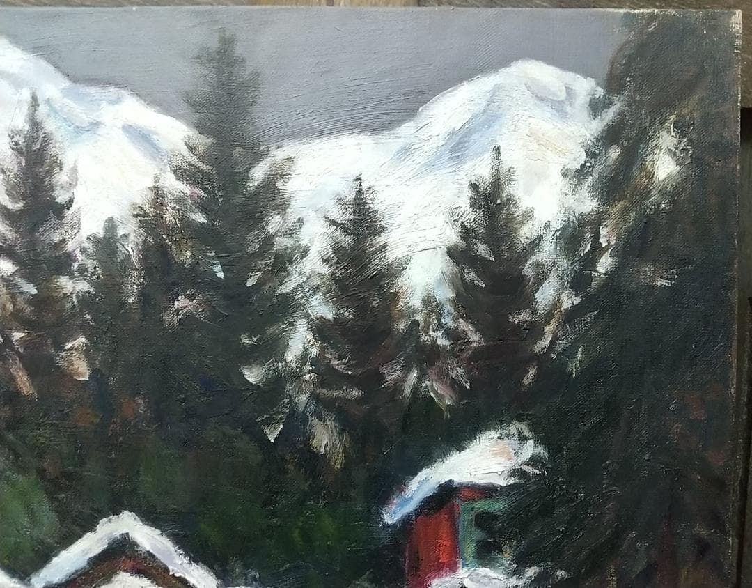 「雪の温泉場」Ⅱ 法師 '61 F8 油絵 油彩画 絵画 アート 風景画