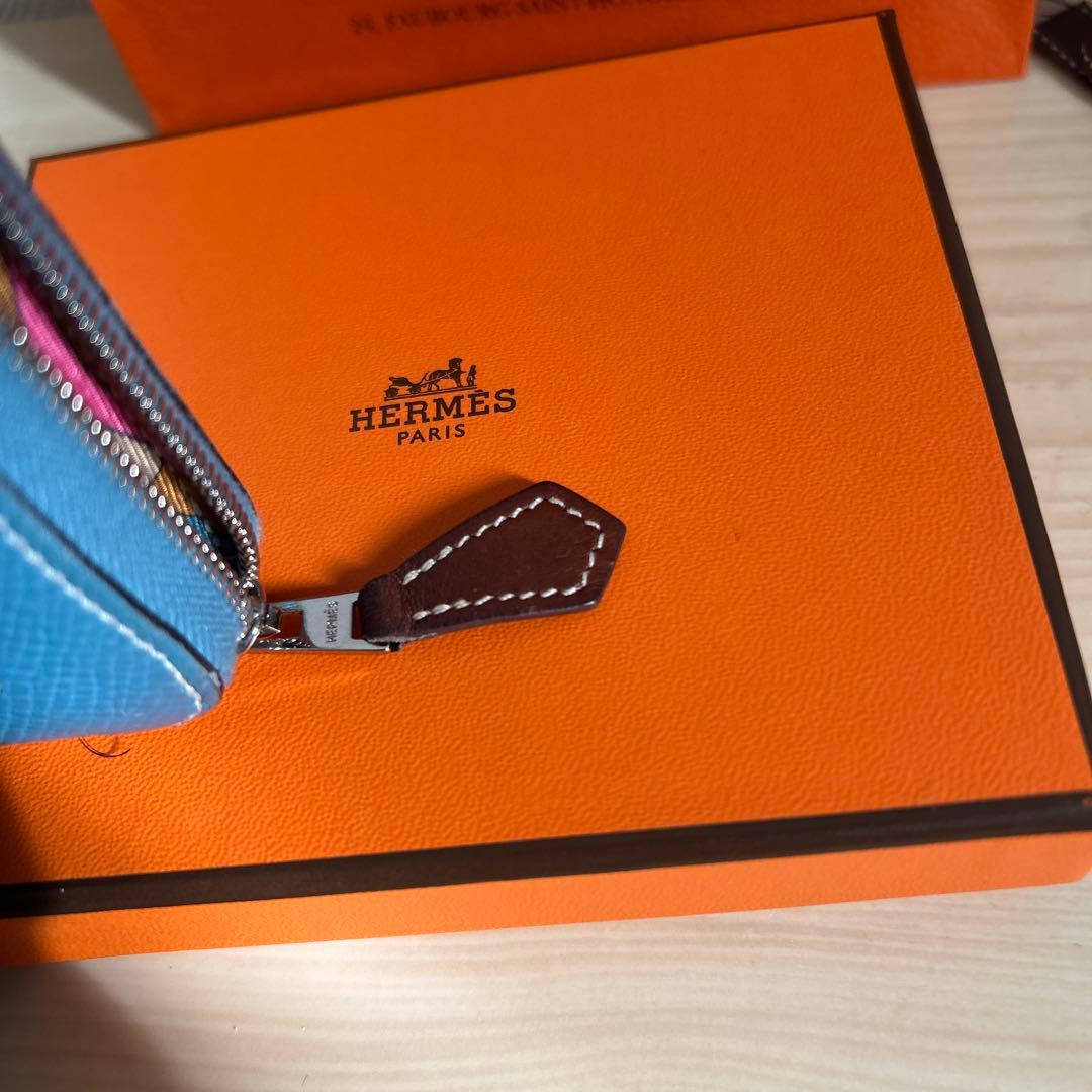 HERMES シルクインコンパクトウォレットブルー系　正規品