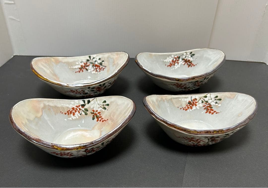 未使用品　京焼　清水焼　森俊山　変形　小付　向付　小鉢　4客