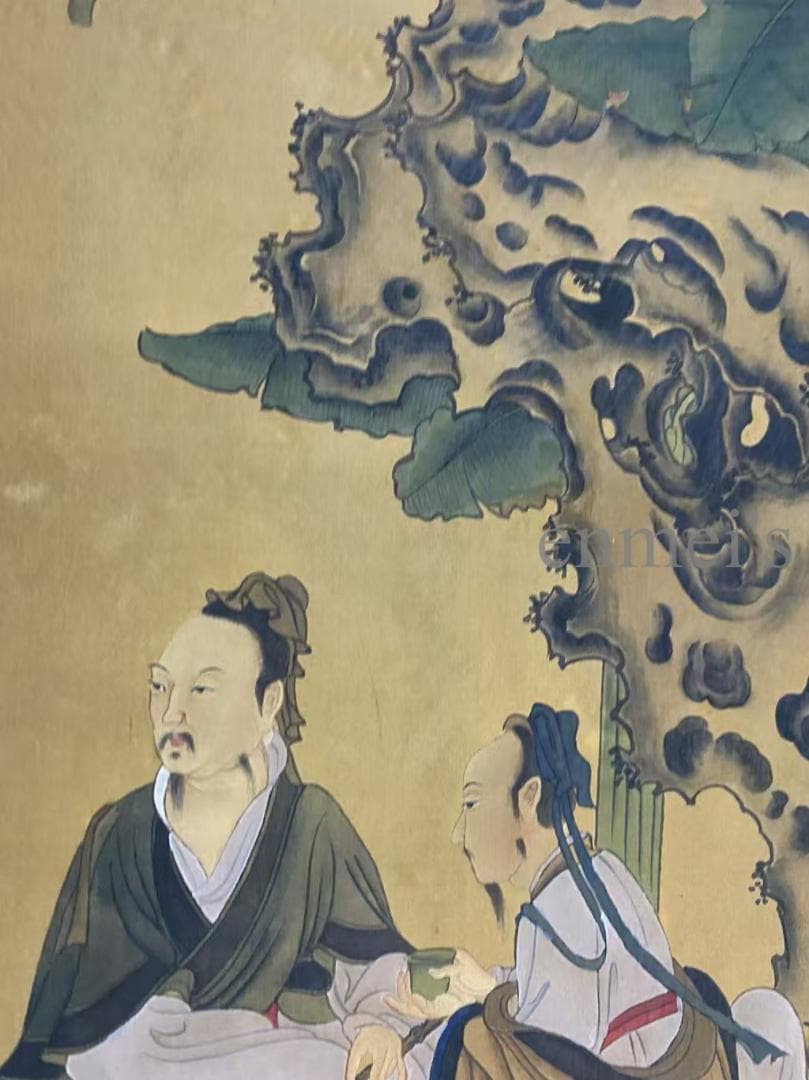 中国古美術 五代 周文矩款 人物図 掛軸 絹布 唐物 古画 書画 名家筆