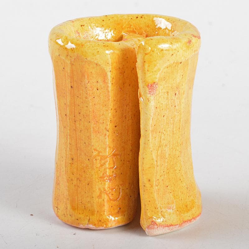 茶道具　川瀬竹志作　黄彩　の字蓋置　共布共箱　V　R5376