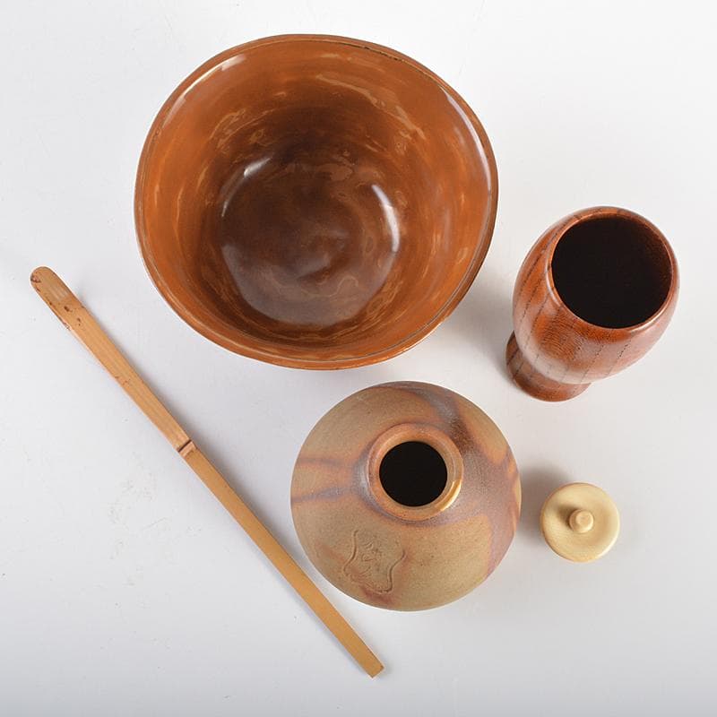 茶道具　黒漆　四君子蒔絵　茶箱　茶碗　茶入など　四点一式　仕覆付　V　R7344