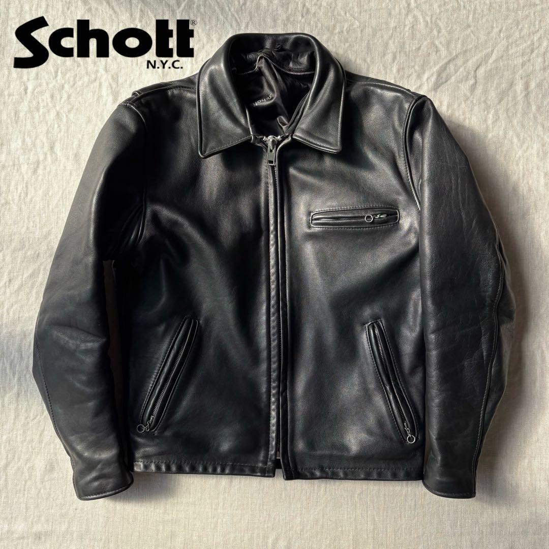 Schott 643E ダークブラウンレザー シングルライダース サイズ38