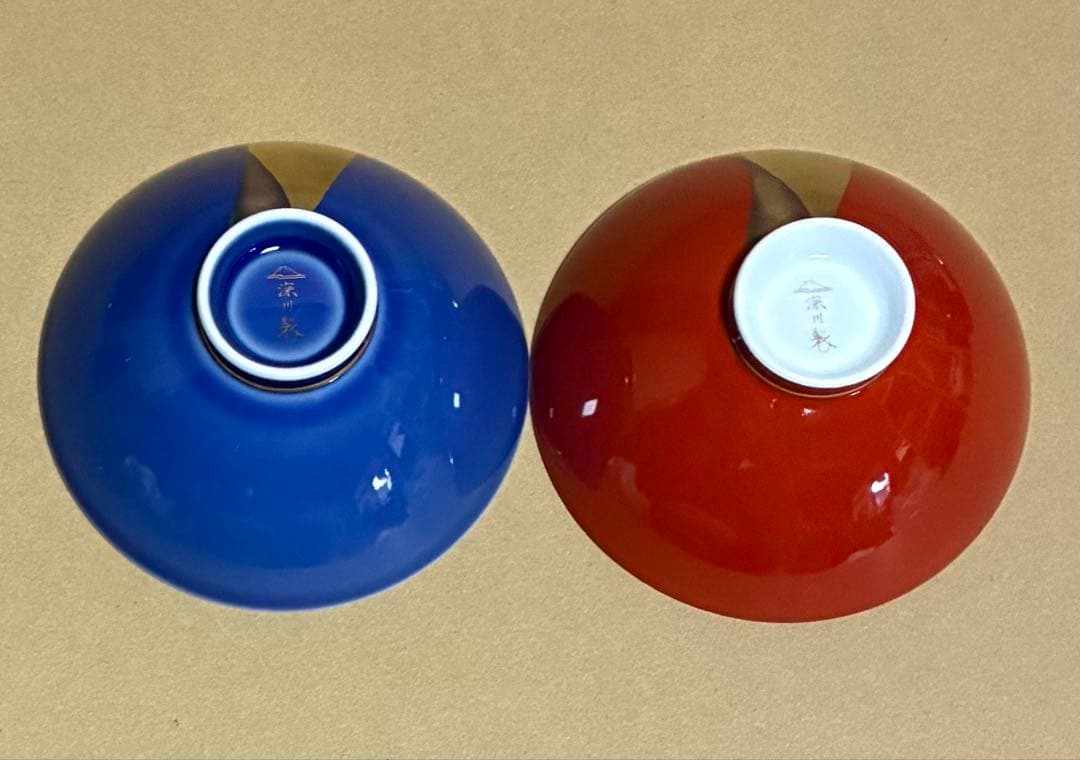 新品】有田焼 深川製磁 睦揃 夫婦鶴 夫婦蓋付茶碗、蓋付湯呑 各2個 木