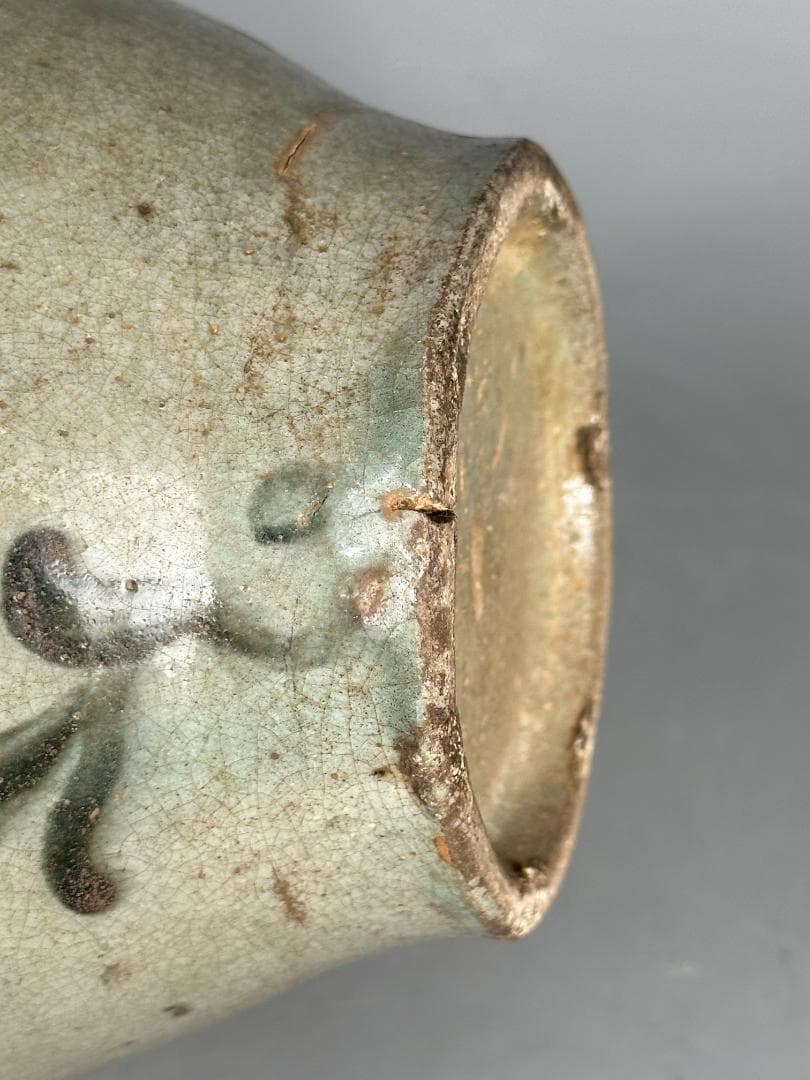 韓国美術 高麗青磁 鉄絵花卉文六孔瓶 花瓶 華道具 古物 骨董