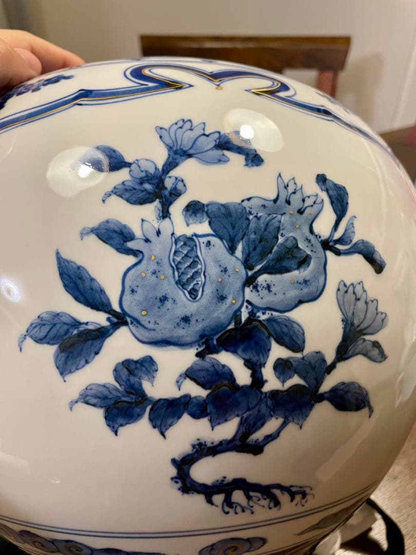 人間国宝 山本長左 九谷焼 染付 花瓶 藍九谷 宮内庁御用達 花器 花生 壷