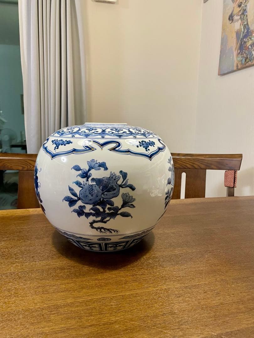 人間国宝 山本長左 九谷焼 染付 花瓶 藍九谷 宮内庁御用達 花器 花生 壷