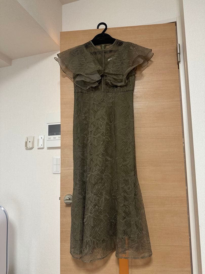 LEJA フリル付きシアーレースドレス グリーン