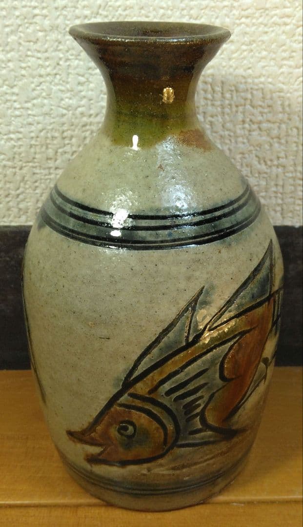 人間国宝 金城次郎 海老魚紋徳利 栞 共箱 美品 壺屋焼 壷屋