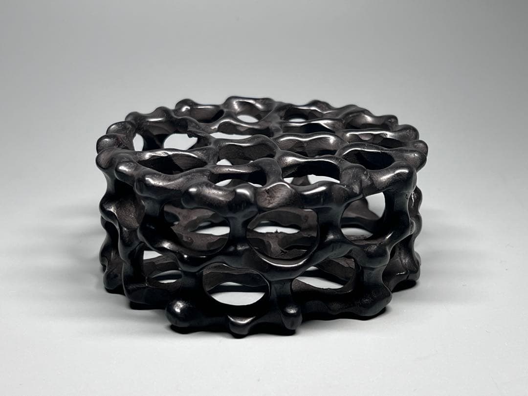 唐木 黒檀 高卓 透かし彫り唐木台 香炉台 花台 飾台 木製 唐木紫檀