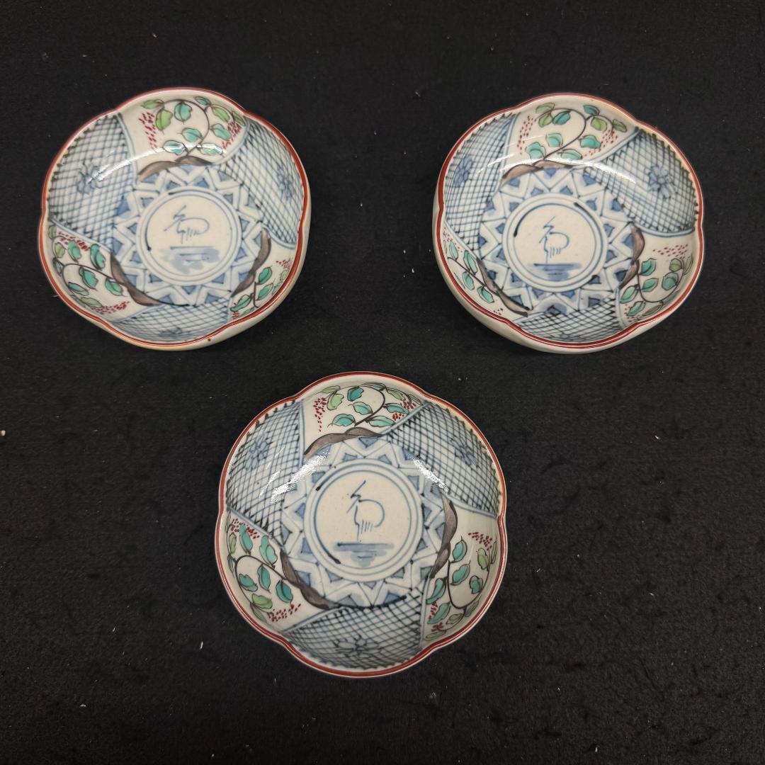 五代 佐藤走波 染錦花草白鷺文の花形 小鉢 3枚 - メルカリ