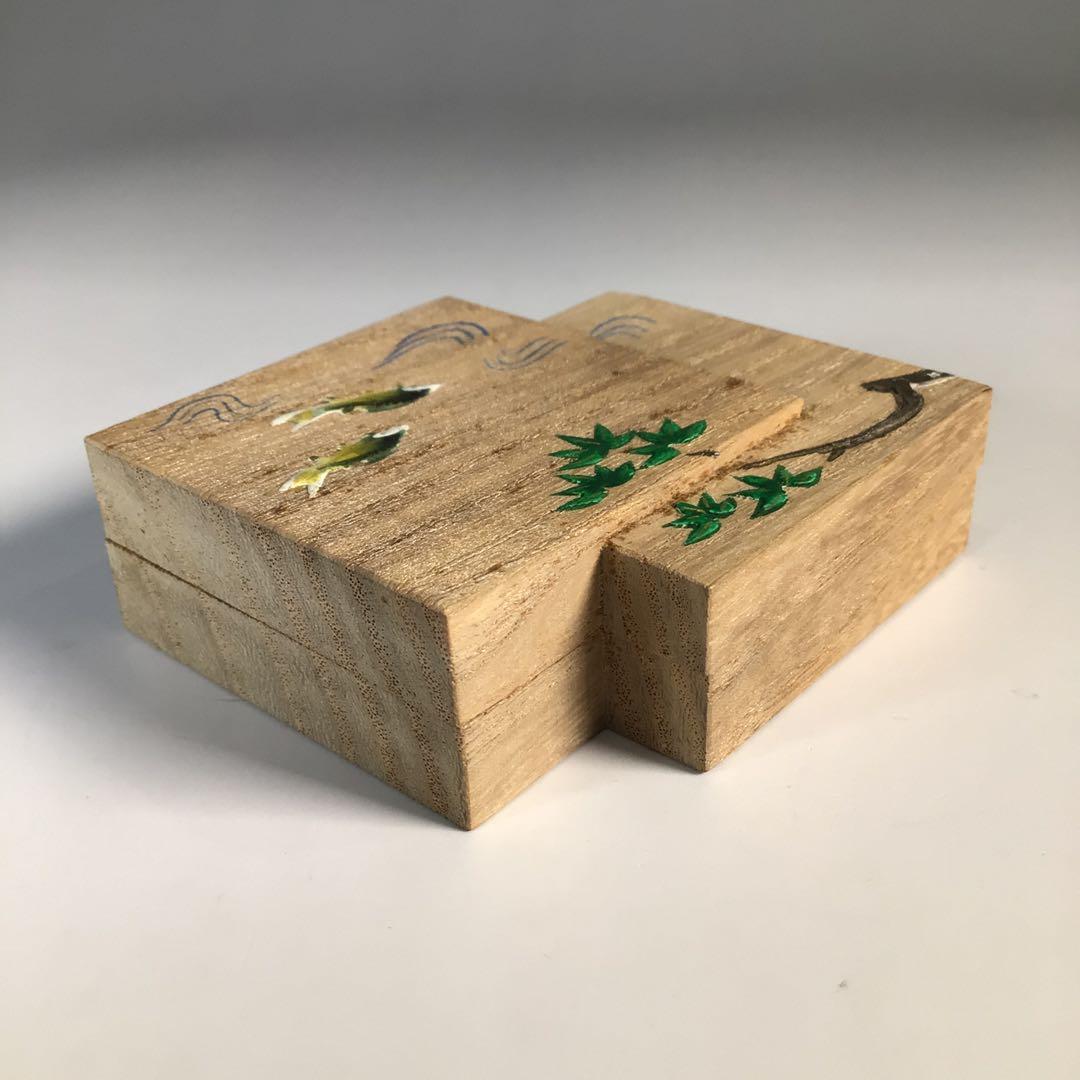 M458 香合 『道場宗廣作』『若鮎之図』『桐色紙重香合』 共箱 茶道具