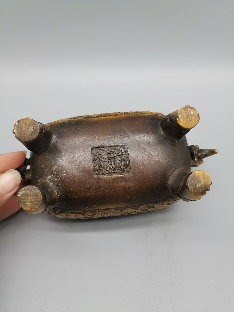 銅器 香炉 竜紋香炉 檀香炉 鼎 香道具 茶道具装飾品 現代工芸品