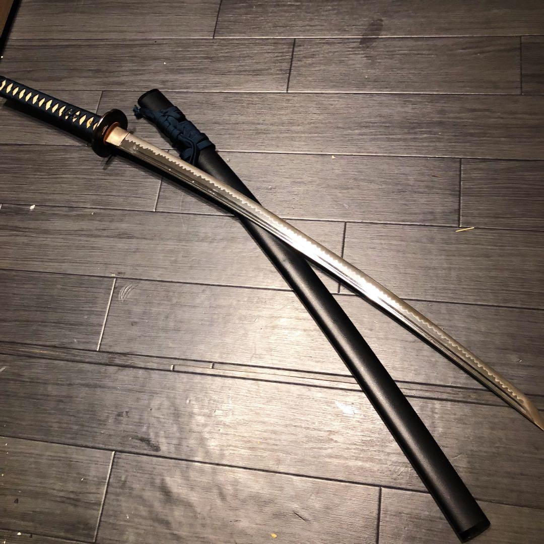 高級模造刀　居合刀　樋入り刀身　青緑拵え　亜合金刀身　名刀