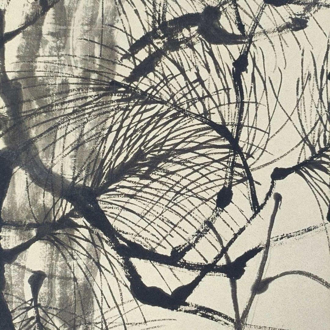 齊白石《倚鷹図》 中堂掛軸　防偽ラベル付き　77×175cm