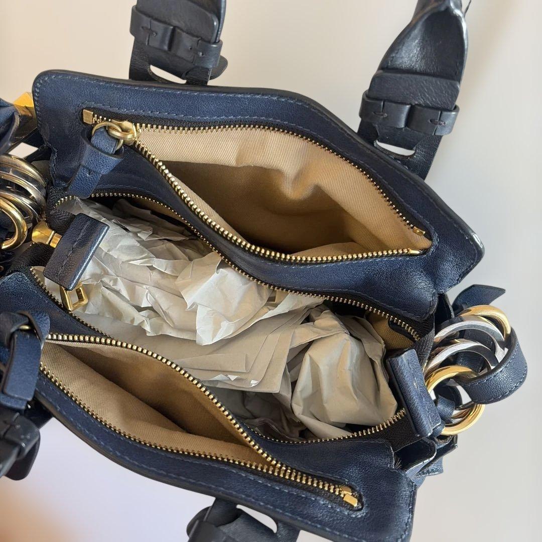 ブ*プ様 Chloéネイビー レザー ハンドバッグショルダーバッグ斜めがけ2ウェ