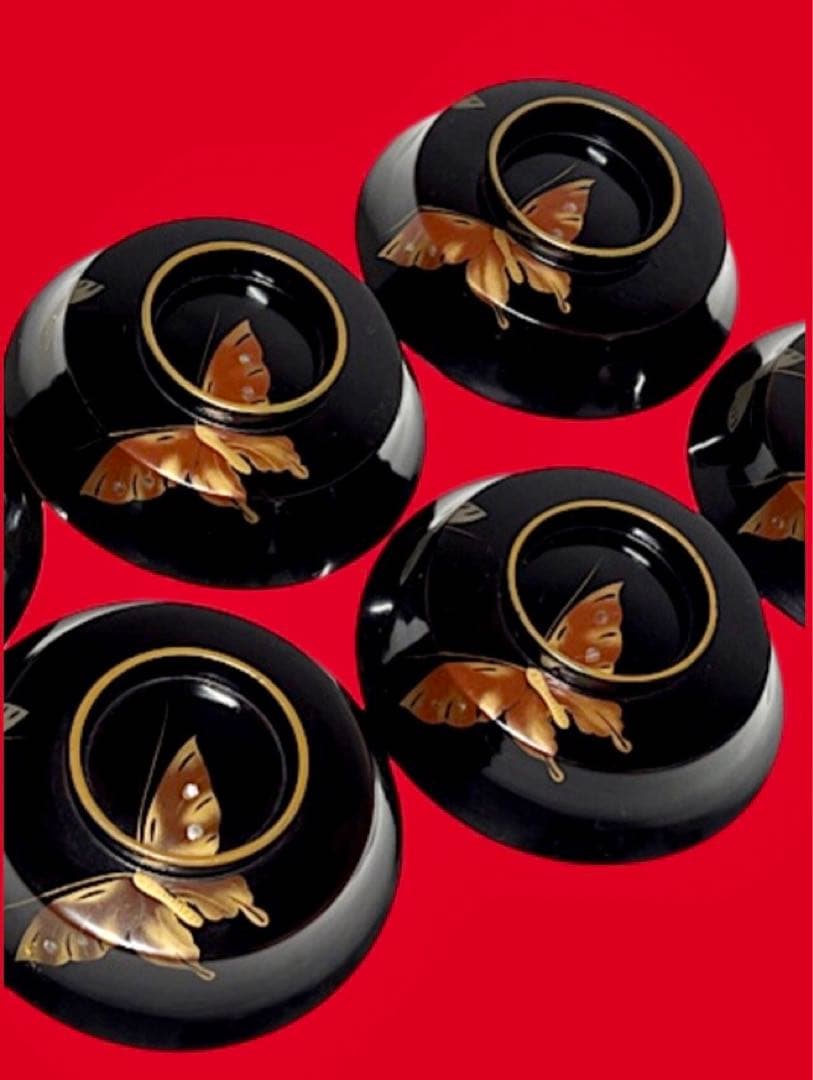 角形 螺鈿細工 漆器6客 金赤蒔絵蝶文 50年前 送込 - メルカリ