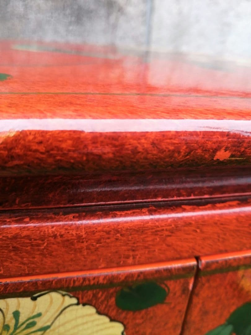 ヴィンテージ 花柄 小型木製箪笥 シノワズリ 漆塗り アジアン 李朝