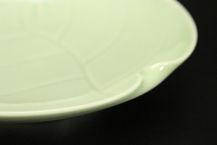 宮内省御用達 平戸 三川内焼 陽山末太朗作 青磁木の葉皿 十客共箱