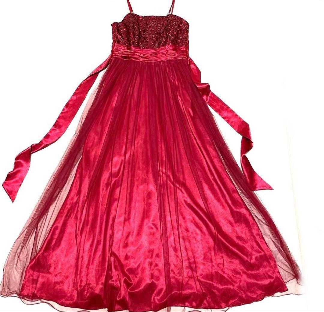 【美品】カラードレス パーティードレス 演奏会 ドレス ロングドレス レッド